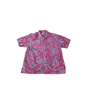 OP Hawaiin Mens Button Short Sleeve Shirt Large Burgandy Floral 100% Cotton